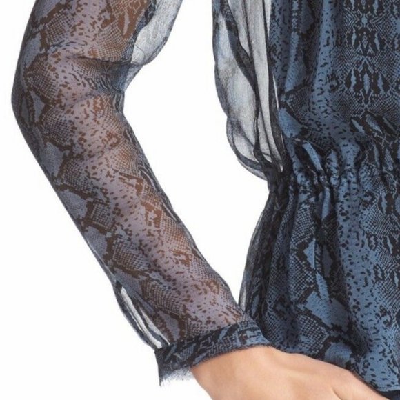 Rebecca Taylor New SILK Drawstring Blouse Top Long Sleeves Sheer Blue Womens🎉HP - Picture 4 of 15